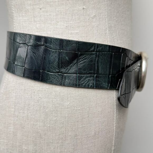 Orciani Croc Embossed Black Leather Belt Silver Buckle Made in Italy 75 US XS/2 main image 7